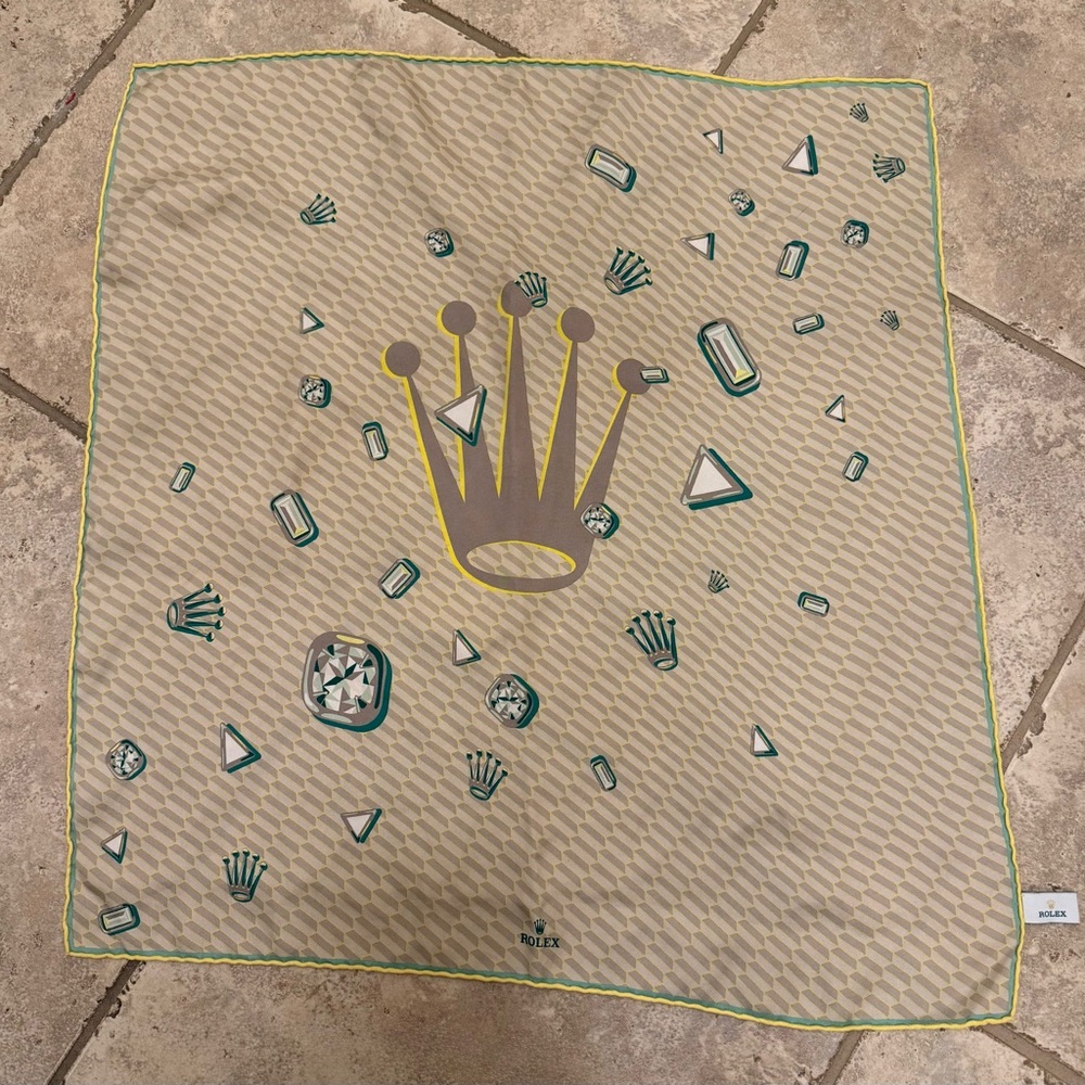 Authentic Rolex Gold and Green Silk Scarf